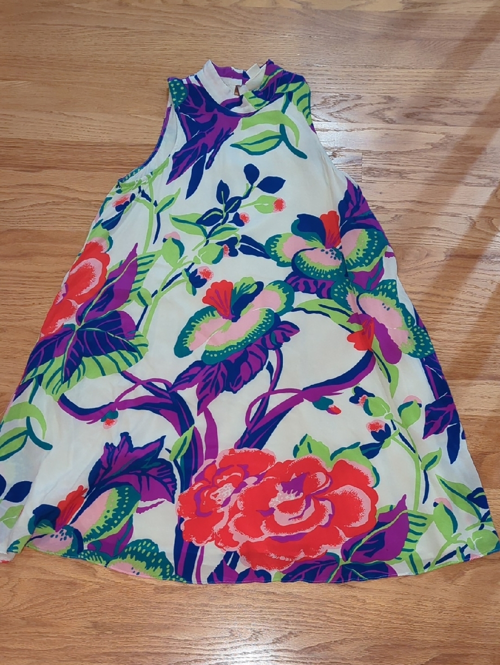 Anthropologie Maeve Cream, Purple, Green & Blue Floral Dress